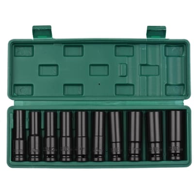 Geevorks 1/2 inch aandrijving zeskant-impactdoppenset 10-delige diepe doppen metrisch maten 8-24 mm CR-V materiaal E23180-2