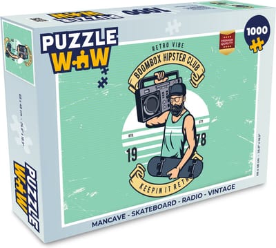 Puzzel Mancave - Skateboard - Radio - Vintage - Legpuzzel - Puzzel 1000 stukjes volwassenen