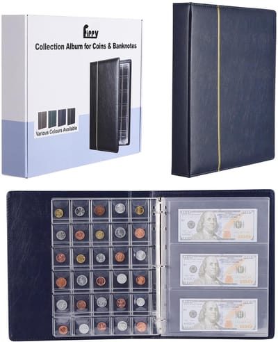 Dailygoods- Muntenalbum Dubbel PU Leer - Munthouder - Munten Verzamelmap - Bankbiljetten Album - Vochtbestendig - Perfecte Bescherming - Verzamelalbum