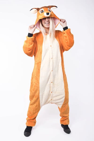 KIMU® Onesie Hert Pak Ree Kostuum - Maat XS-S of 152-158 - Hertenpak Hertje Hertjespak Jumpsuit Pyjama Huispak Volwassenen Dames Heren Fleece Festival