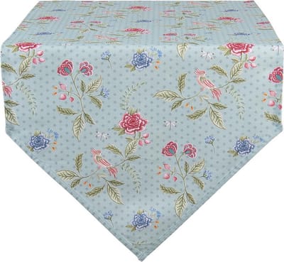 Clayre & Eef Tafelloper 50x160 cm Blauw Groen Katoen Bloemen