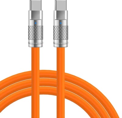 DrPhone LSC - USB-C naar USB-C – 120W 6A - Liquid Vloeibare Siliconen Ultrazacht Power kabel - USB2.0 - Snel opladen + Data - Oranje – 1M