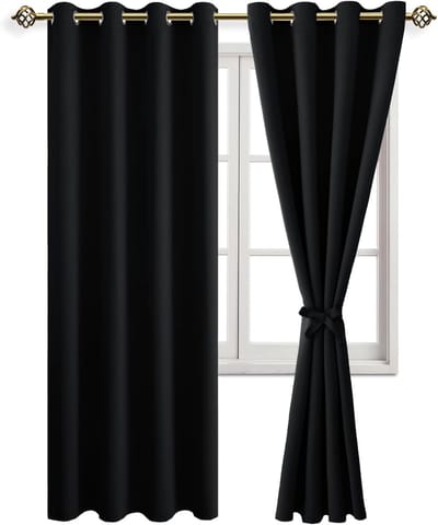 Verduisterende gordijnen, inslagringen, voor slaapkamer, woonkamer, zwart, 2 stuks, 245 x 132 cm (H x B)