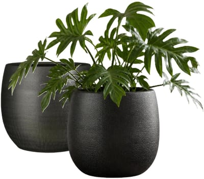 Mica Decorations Plantenpot - 2x - keramiek - antraciet glans / ribbels - D31 x H32 cm - bloempot Havana