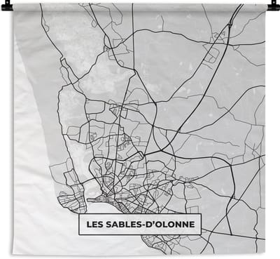 Wandkleed - Wanddoek - Frankrijk – Les Sables-d'Olonne – Stadskaart – Plattegrond – Kaart - 180x180 cm - Wandtapijt