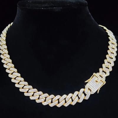 Iced Out Chain - Bust Down Heren Ketting met Diamantjes (Zirkonia) - 50cm - Goud kleurig - Kettingen Mannen - Papa Cadeau Voor Mannen - Vaderdag