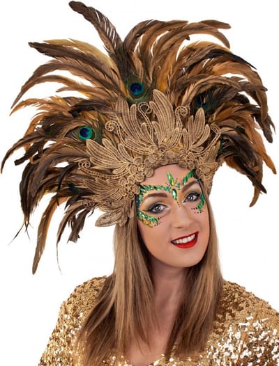 KIMU® Grote Verentooi Bruin Met Pauwenveren - Burlesque Hoofdtooi Carnaval Rio De Janeiro - Veren Tooi Indiaan Indianentooi Pauwenveer Zomercarnaval Festival