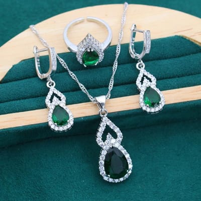 Moederdag Cadeau: Luxe Zirconia Belegde Waterdruppel Sieraden Oorbellen Ringen Ringen Ringen Kettingen gray
