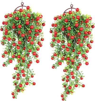 Kunstmatige Hangplanten 2 Stuks - Rode Bonen Decoratie voor Muren en Balkons