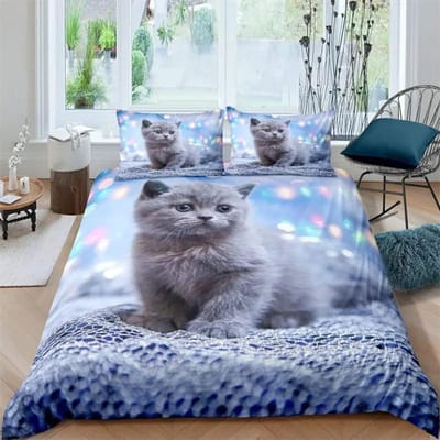 Parure de lit colorée avec chat pour enfants, garçons, filles, adolescents, housse de couette mignonne avec motif animal 3D, décoration de chambre avec fermeture éclair 140x210cm 2pcs