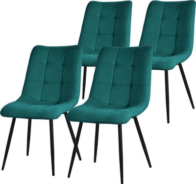 Eetkamerstoelen set van 4 petrol keukenstoelen met polyester hoes en stalen poten ML design
