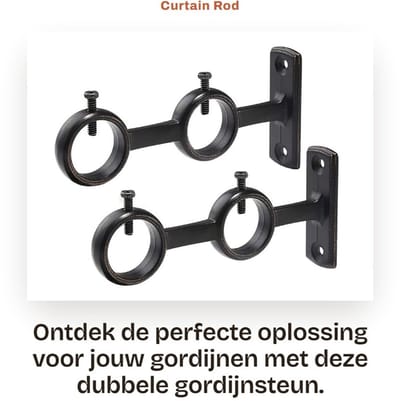 Dailygoods- Gordijnsteun Dubbel - 2 Stuks - Aluminium Legering - Schroefbestendig - Voor Zware Gordijnen - Inclusief Bevestigingsmateriaal - Gordijnhaak