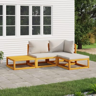 vidaXL - 4-delige - Loungeset - met - lichtgrijze - kussens - massief - hout