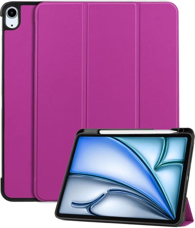 Hoesje - Geschikt voor Apple iPad Air (2024/2025/2026) - 11 inch - Dun & Stevig - Trifold Bookcase - Hard Cover Case - Met Uitsparing Geschikt voor Apple Pencil - Hardcover Book - Tablet Hoes - Paars