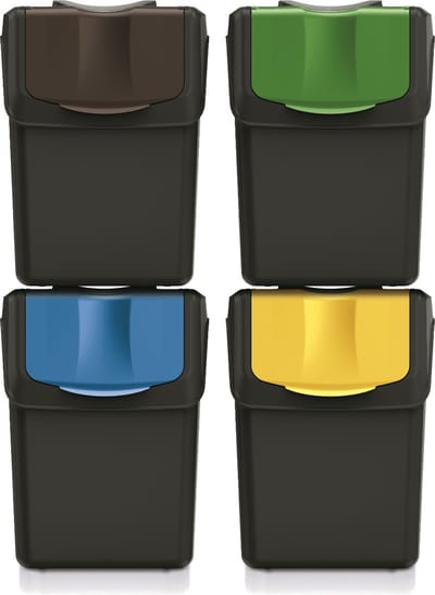 Prosperplast Keden SORTI BOX - Prullenbak - Set afvalbakken 4x20L - Zwart