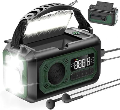 Emergency Radio 12000mAh – Solar & Handcrank – AM/FM Noodradio met Zaklamp, Leeslamp, SOS & Kompas – Voor Camping & Survival