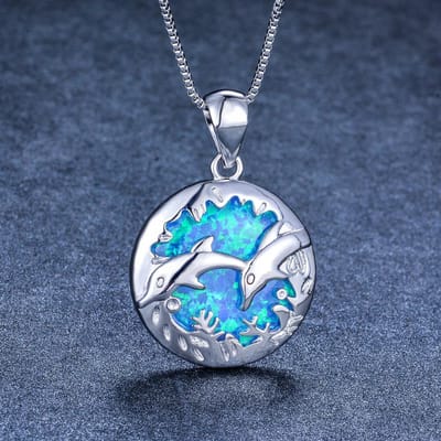 Ronde Blauwe Gladde Dubbele Dolfijn Dames Veelzijdige Hanger Ketting gray