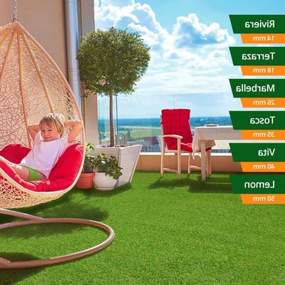 casa pura - kunstgrastapijt/tuingazon ‘Riviera’ voor balkon, terras & tuin | Polypropyleen en Latex | 100 x 200 cm | hoogte: 14 mm