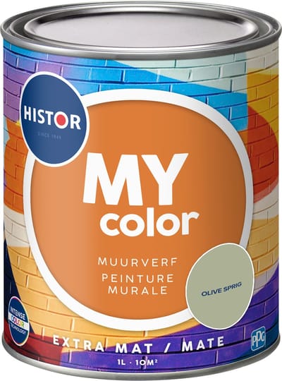 Histor MY Color Muurverf Extra Mat - Reinigbaar - Extra Dekkend - 1L - Olive Sprig - Groen