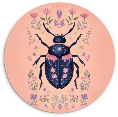 WallCircle® Wandcirkel 120x120 cm - Muurcirkel Kever - Donkerblauw - Bloemen - Sierlijk - Muurdecoratie woonkamer - Wanddecoratie slaapkamer - Kamer decoratie accessoires - Ronde schilderijen XXL
