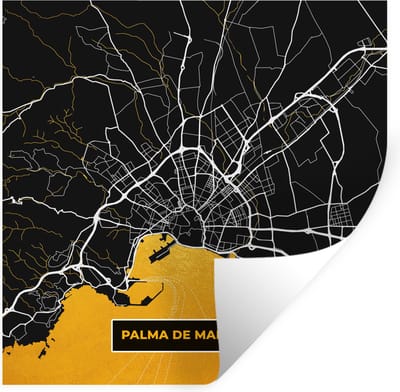 Muurstickers - Sticker Folie - Mallorca - Stadskaart - Plattegrond - Goud - Kaart - 100x100 cm - Plakfolie - Muurstickers Kinderkamer - Zelfklevend Behang XXL - Zelfklevend behangpapier - Stickerfolie