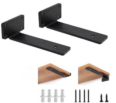 2-stuks Plankbeugels - L-vormige plankbeugel - Zwevende plankbeugel - Verborgen plankbeugel - Steunbeugel - Schroeven inbegrepen -25cm - Geschikt voor binnen, muur, keuken, slaapkamer, badkamer en woonkamer - Zwart