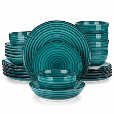 Luxe Serviesset – 24 delig – 6 persoons – Steengoed - Bordenset – Dinner platen – Dessertborden - Kommen - Pastabord - Groen
