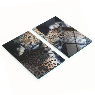 Glazen serveerplanken voor in de keuken met twee luipaardprints, 2x30x52 cm
