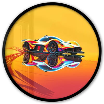 Poster in lijst Rond - Fotolijst 40x40 cm - Posters - Auto - Race - F1 - Jongens - Geel - Rood - Ronde posterlijst zwart - Decoratie - Wanddecoratie woonkamer - Muurdecoratie slaapkamer