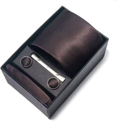 Actie4you® - Luxe Stropdas - Stropdas Set met Manchetknopen en Pochet en Dasspeld – Met Geschenkdoos – 4 Delig – Stropdas Set – Bruin