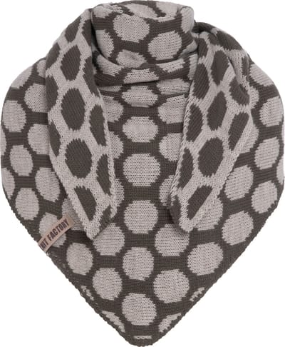 Knit Factory Liva Gebreide Omslagdoek - Driehoek Sjaal Dames - Dames sjaal - Wintersjaal - Stola - Wollen sjaal - Met bolletjes motief - Taupe/Iced Clay - 180x75 cm - Grof gebreid