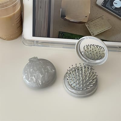 Draagbare mini-airbagkammen met spiegels, reishaarborstel, make-upkam, opvouwbare massagehaarborstel, ronde stylingtools