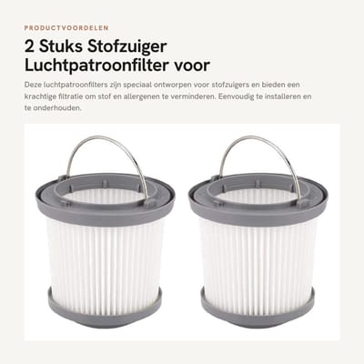 Dailygoods- Luchtpatroonfilter 2 Stuks - Filtervervanging voor Black Decker PV1210/V1020L/PD11420L - Hoogwaardig Filter - Duurzaam - Eenvoudig te Installeren - Ondersteunt Efficiënte Werking - Stofzuigerfilter