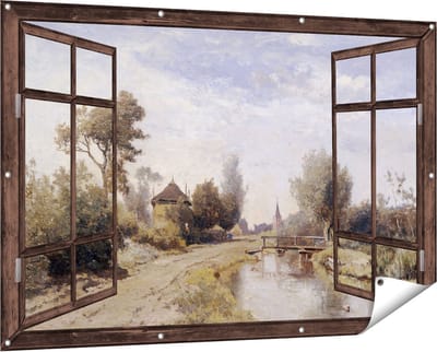 Gards Tuinposter Doorkijk Landschap bij Kortenhoef - Paul Joseph Constantin Gabriël - 150x100 cm - Tuindoek - Tuindecoratie - Wanddecoratie buiten - Tuinschilderij