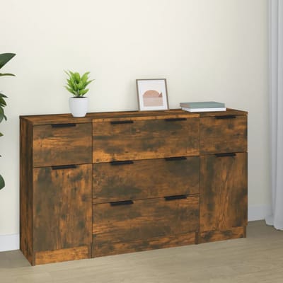 vidaXL - 3-delige - Dressoirset - bewerkt - hout - gerookt - eiken