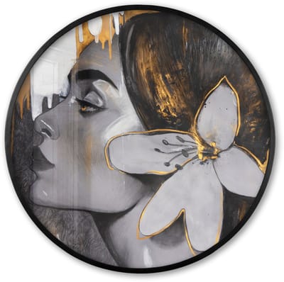 Poster in lijst Rond - Fotolijst 60x60 cm - Posters - Schilderij - Olieverf - Vrouw - Bloem - Goud - Ronde posterlijst zwart - Decoratie - Wanddecoratie woonkamer - Muurdecoratie slaapkamer