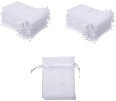 Dailygoods- Geschenkzakjes 100 stuks - Witte Organza - Duurzaam - 7 x 9 cm - Cadeauzakjes - Trekkoord sluiting - Geschikt voor bruiloften