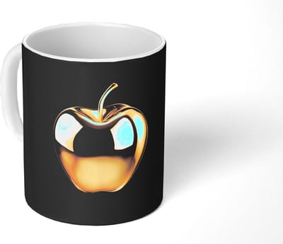 Mok - Koffiemok - Appel - Goud - Chrome - Zwart - Mokken - 350 ML - Beker - Koffiemokken - Theemok