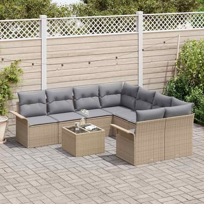 vidaXL - Tuinbank - Set - 9 - st - Beige - en - Grijs - poly - rattan