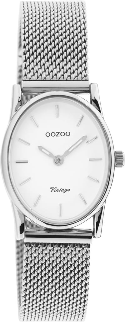 OOZOO Vintage series - zilverkleurige horloge met zilverkleurige metalen mesh armband - C20256