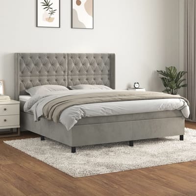 vidaXL - Boxspring - met - matras - fluweel - lichtgrijs - 160x200 - cm
