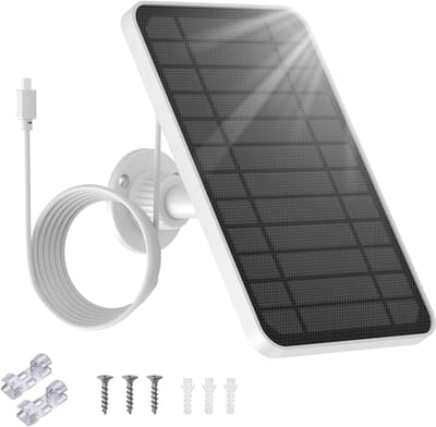 1 stuk zonnepaneel van 5V en 5W - geschikt voor Eufy cam 2C/Pro/E20/E40, zonnepaneeloplader met zonnemodule-accessoires, 360° verstelbare standaard