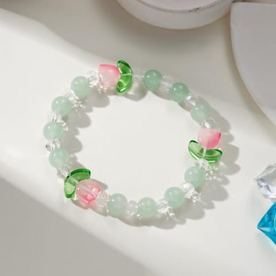 Zoete Tulp Armband voor Vrouwen Elegante Snoepkleurige Kralen Elastisch Koord Bloemen Armbanden Meisjes Feest Sieraden Cadeau gray