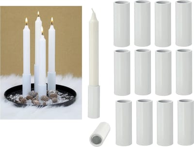 12x stokkaarshouder magnetisch wit 2,8x5cm woonkamerdecoratie kerstdecoratie dienblad stokkaarsen tafeldecoratie adventskrans kaarsenhouder kandelaar magneet kaarsenhouder tafelkaarsen