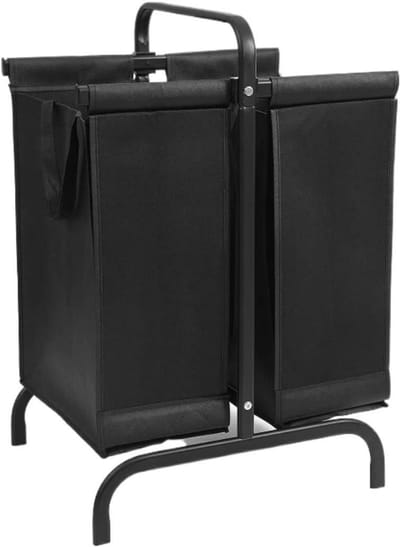 Wasmand met Deksel - Vuile kledingmand Wassorteerder - Kleding Sorteren - Twee Vakken - 46x42x70cm - Zwart