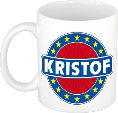 Bellatio Decorations - Kristof voornaam - koffiemok - beker - wit/blauw - 300 ml - Cadeau - Heren - Collega - Vaderdag - Verjaardag