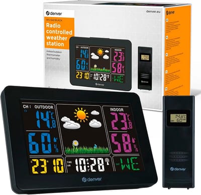 Weerstation met Draadloze Buitensensor, Kleurenscherm en Alarmfunctie - Meet Binnen/Buiten Temperatuur en Vochtigheid