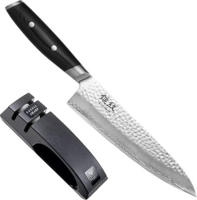 Yaxell Tsuchimon Geschenkset – 2-delig – Messenslijper en Koksmes 20 cm – 3 Lagen Damaststaal – Canvas-Micarta Heft