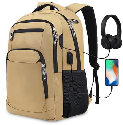 REDOM Rugzak Backpack 18 Inch - Grote Capaciteit - Laptop Rugzak - USB - School Rugzak - Reis Rugzak - Werk - Oxford Stof - Khaki