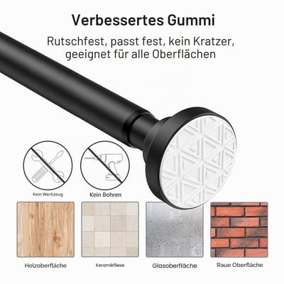 Uitschuifbaar 60-130cm Geen Boor Roestvrij Staal 304 Gordijnstang Telescoopstang Zwart anti-slippend & Nooit roesten voor Ramen, Kast, Deur